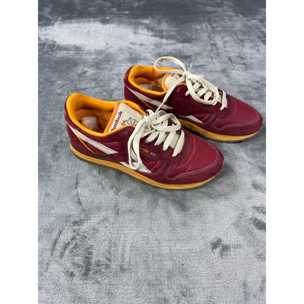 Reebok Classic Leather Suede Sneakers Women 6.5 Burgundy Retro Casual Shoes Cork - Picture 3 of 9